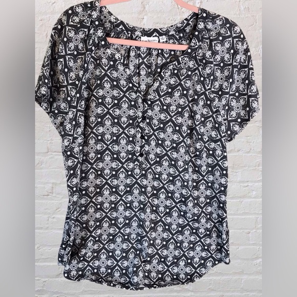 Kim Rogers Tops - Kim Rogers Womens Dark Gray Geometric Peasant Short Sleeve Top sz L Artsy Casual